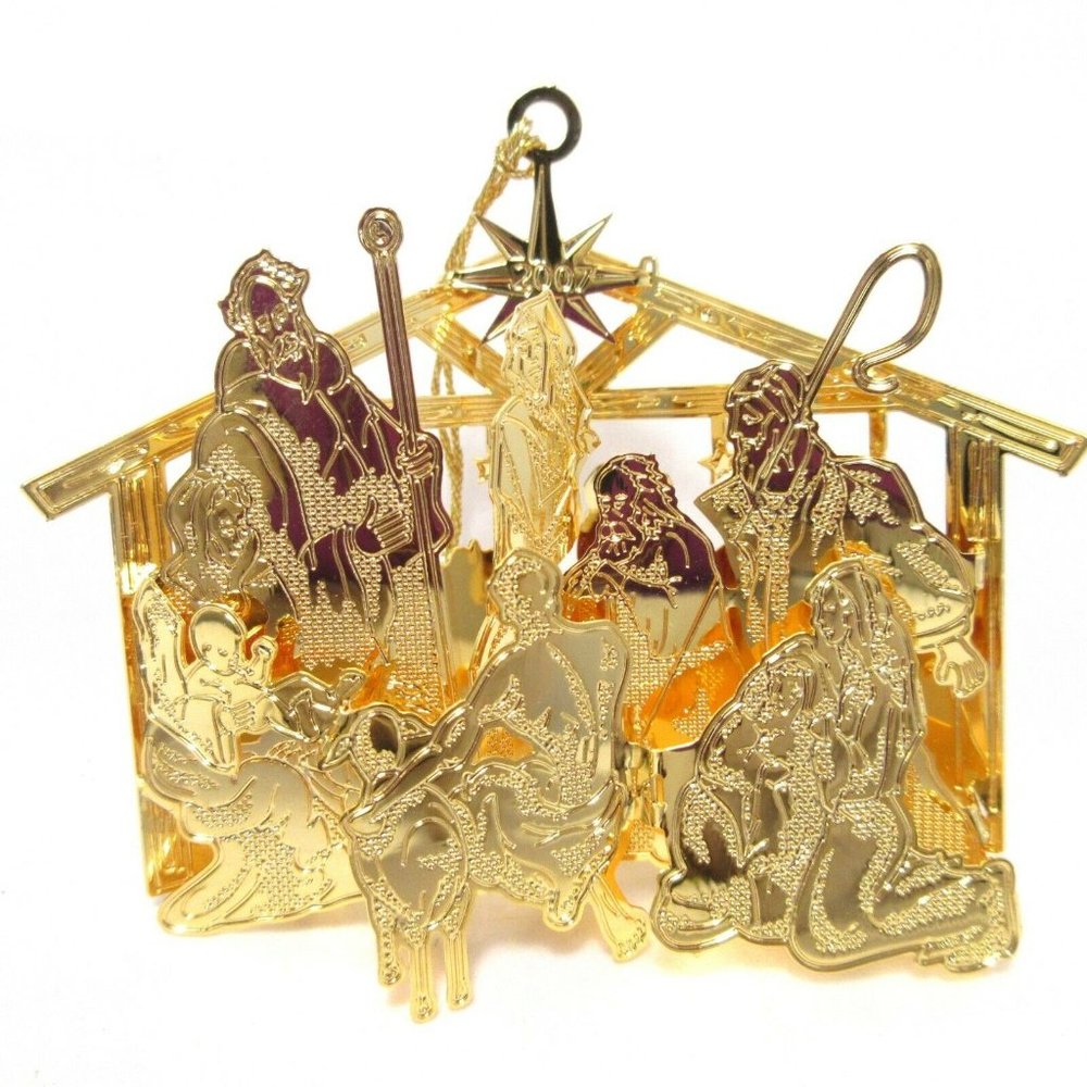 2007 Holy Night Nativity Scene Danbury Mint Christmas Ornament 23k Gold Plated